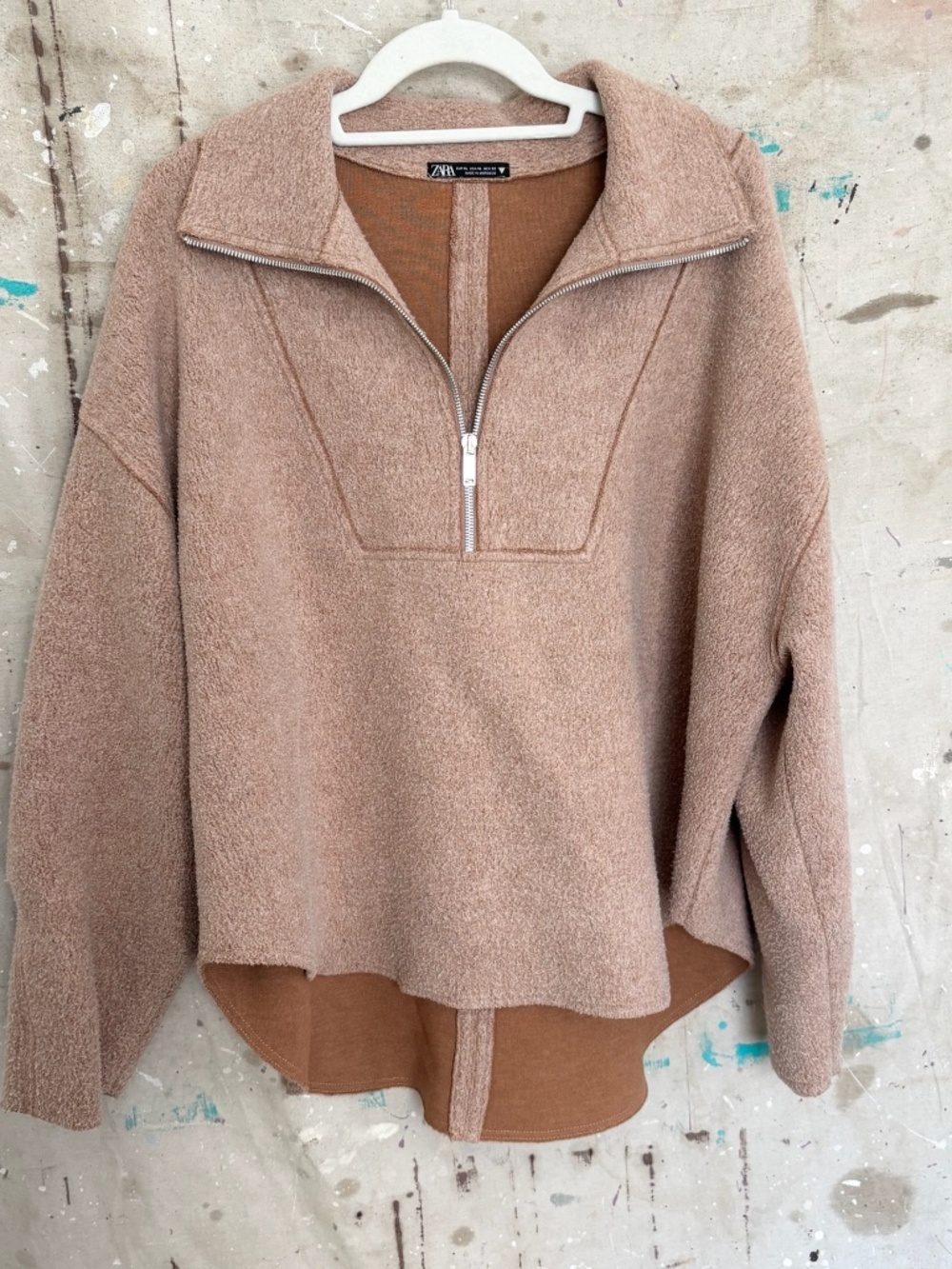 Zara Faux Shearling Half Zip Pullover Sweatshirt - Picture 2 of 5